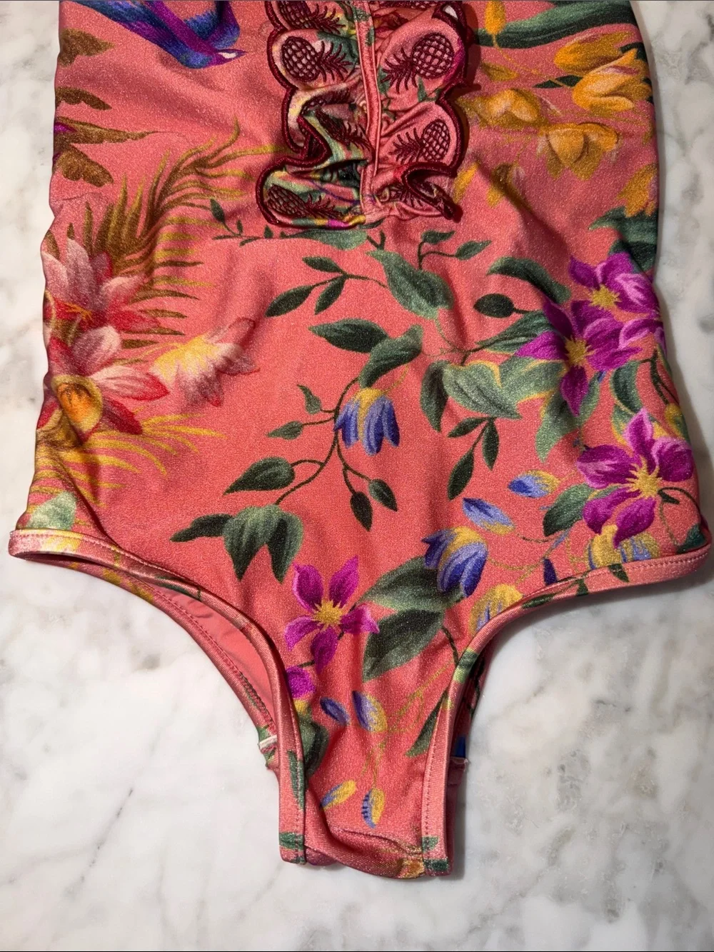 Zimmermann Coral Floral One-Piece Swimsuit 4Y